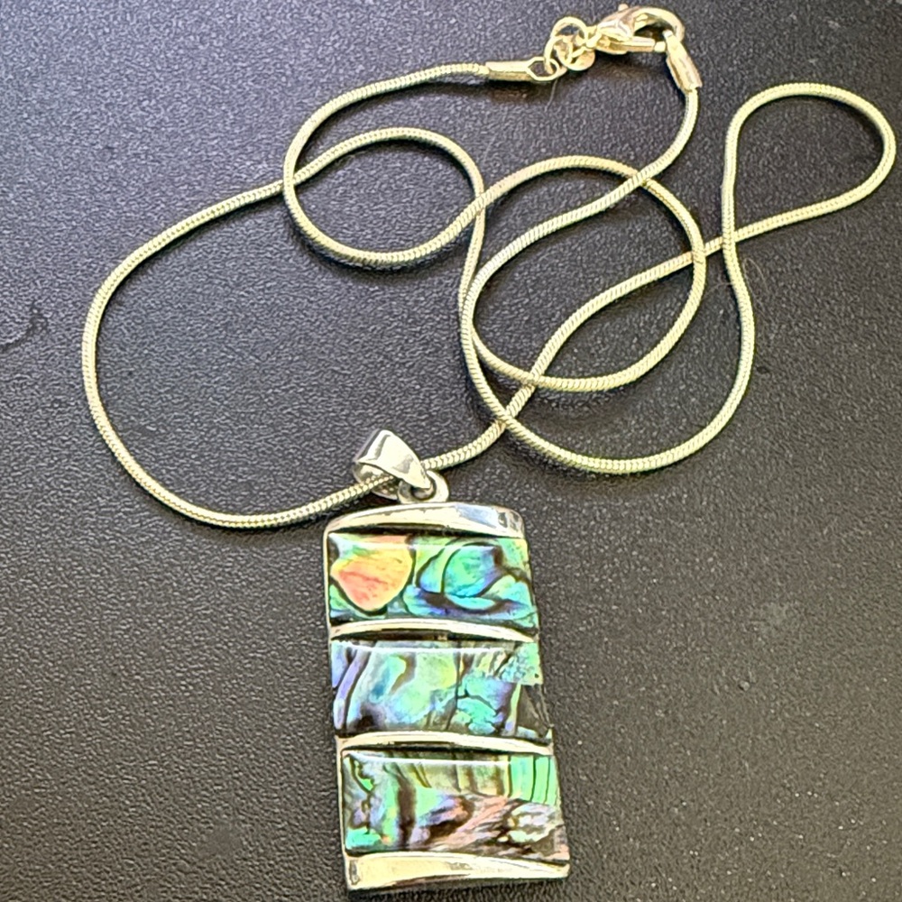 Abalone Shell Rectangular Pendant Necklace - image 1